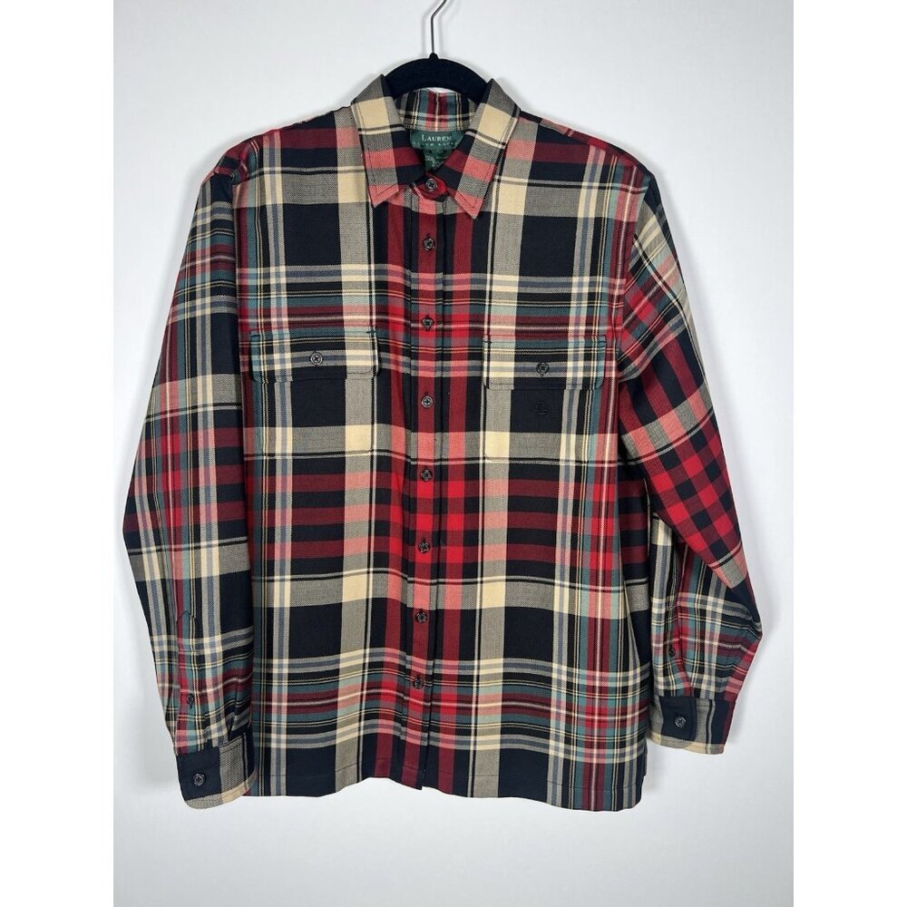 Vintage Y2K Lauren Ralph Lauren hunting plaid 100% wool shirt L preppy designer